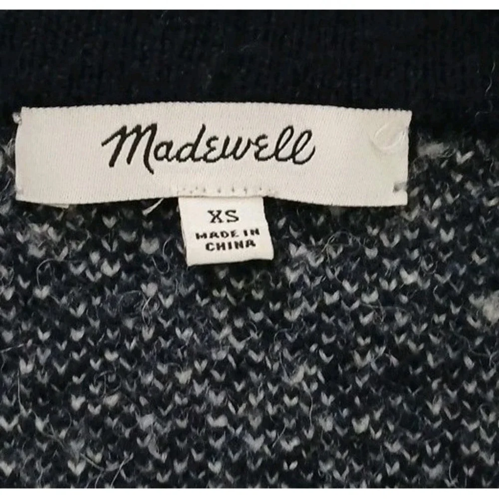 Madewell‎ Womens Navy Blue White Birds Eye Knit Button Front Cardigan Sweater XS
